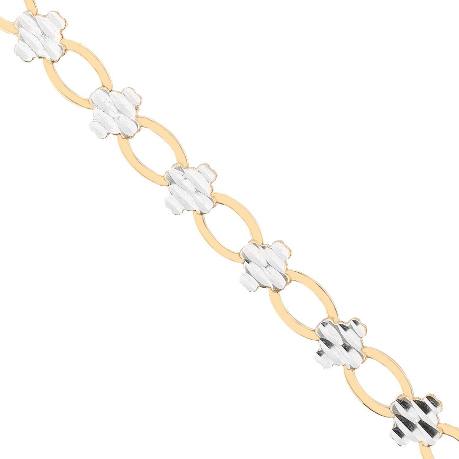 14 Ayar Sarı Beyaz Altın Çiçek Figürlü Bileklik