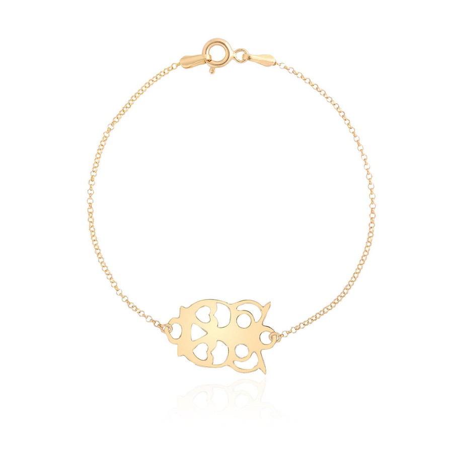 14 Ayar Sarı Altın Baykuş Figürlü Sade Bileklik