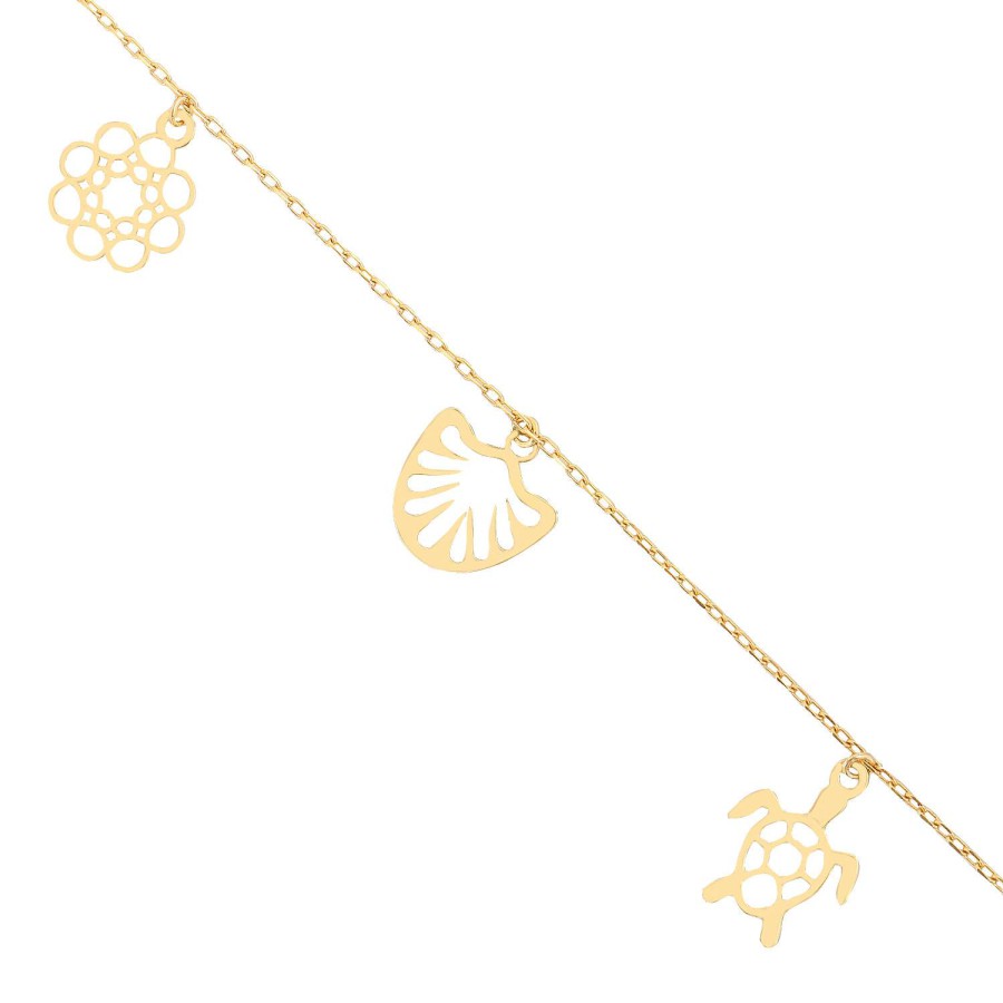 14 Ayar Sarı Altın Kaplumbağa Figürlü Sallantlılı Bileklik