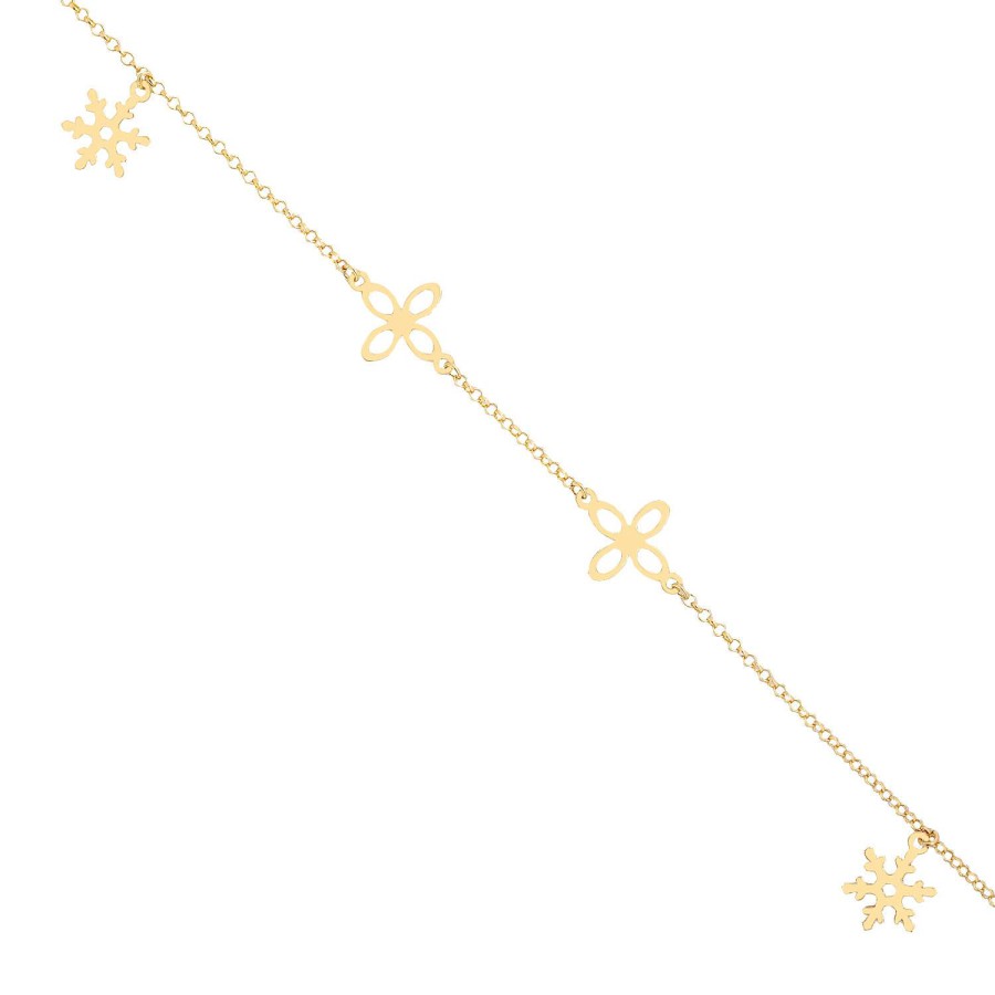 14 Ayar Sarı Altın Kar Tanesi Figürlü Sallantlılı Bileklik