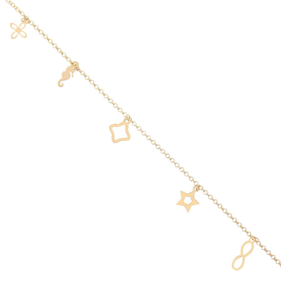 14 Ayar Sarı Altın Deniz Atı Sonsuzluk Yıldız Figürlü Sallantılı Bileklik