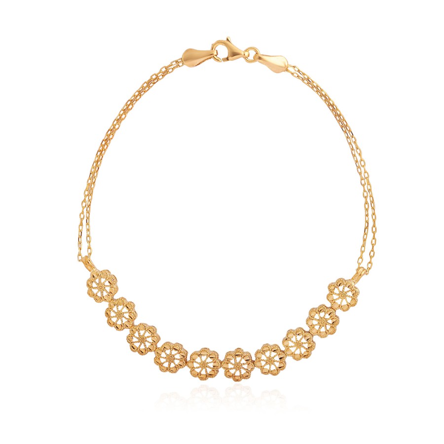 14 Ayar Sarı Altın Çiçek Figürlü Bileklik