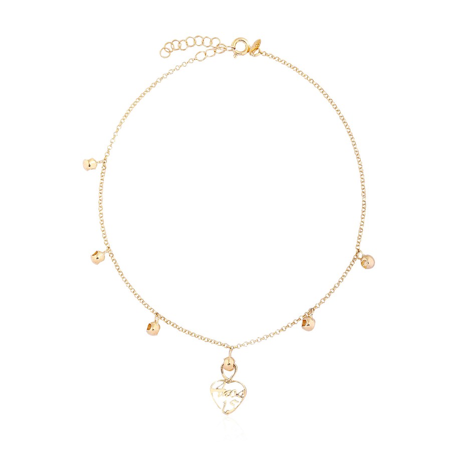 14 Ayar Sarı Altın Özel Tasarım Kalp Figürlü Bileklik