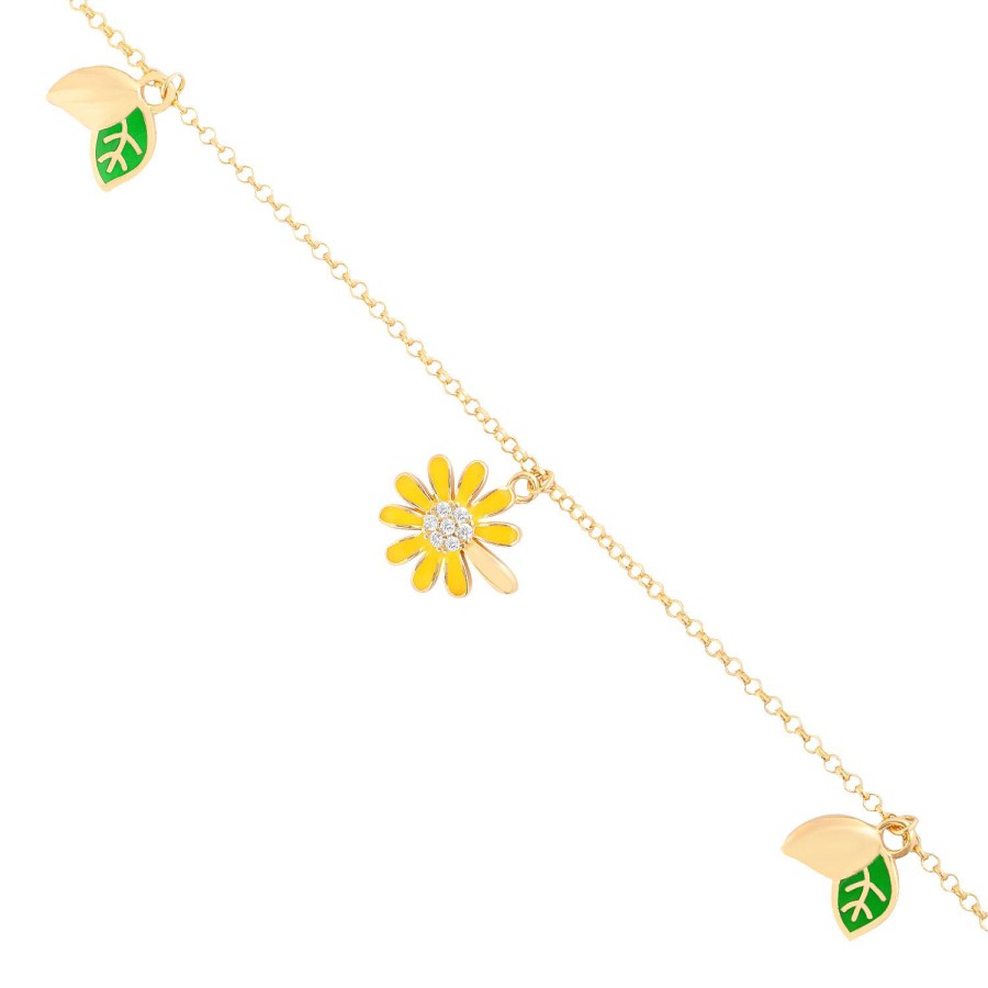 14 Ayar Sarı Altın Yeşil Mineli Yaprak Figürlü Bileklik