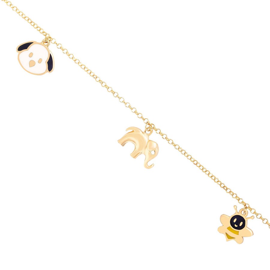 14 Ayar Sarı Altın Köpek Arı Fil Figürlü Sallantılı Çocuk Bileklik