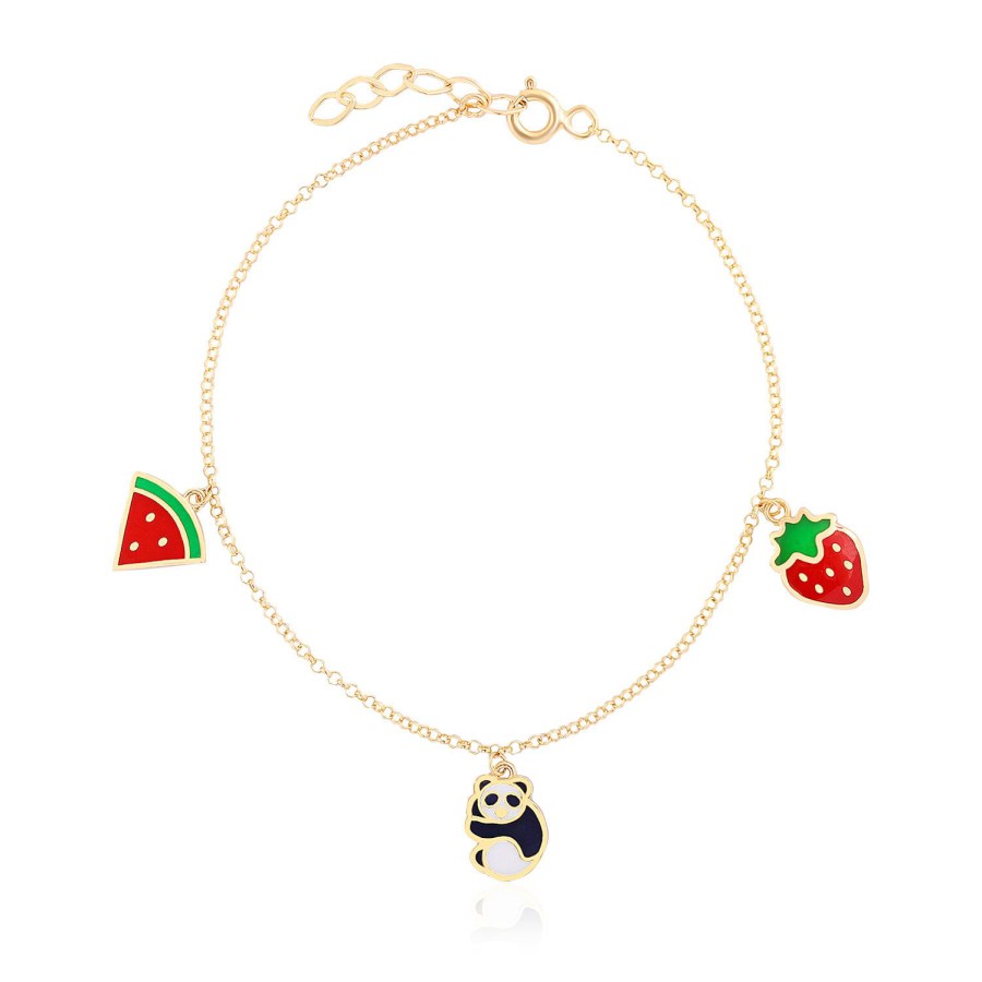 14 Ayar Sarı Altın Çilek Figürlü Sallantılı Çocuk Bileklik