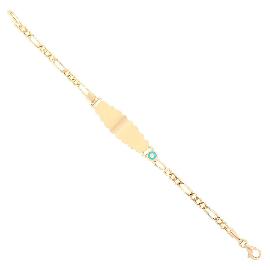 14 Ayar Sarı Altın Turkuaz Mineli Çocuk Künye Bileklik