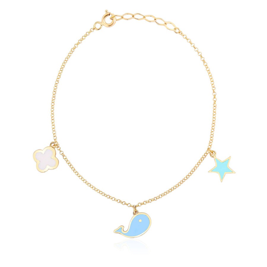 14 Ayar Sarı Altın Figürlü Sallantılı Çocuk Bileklik