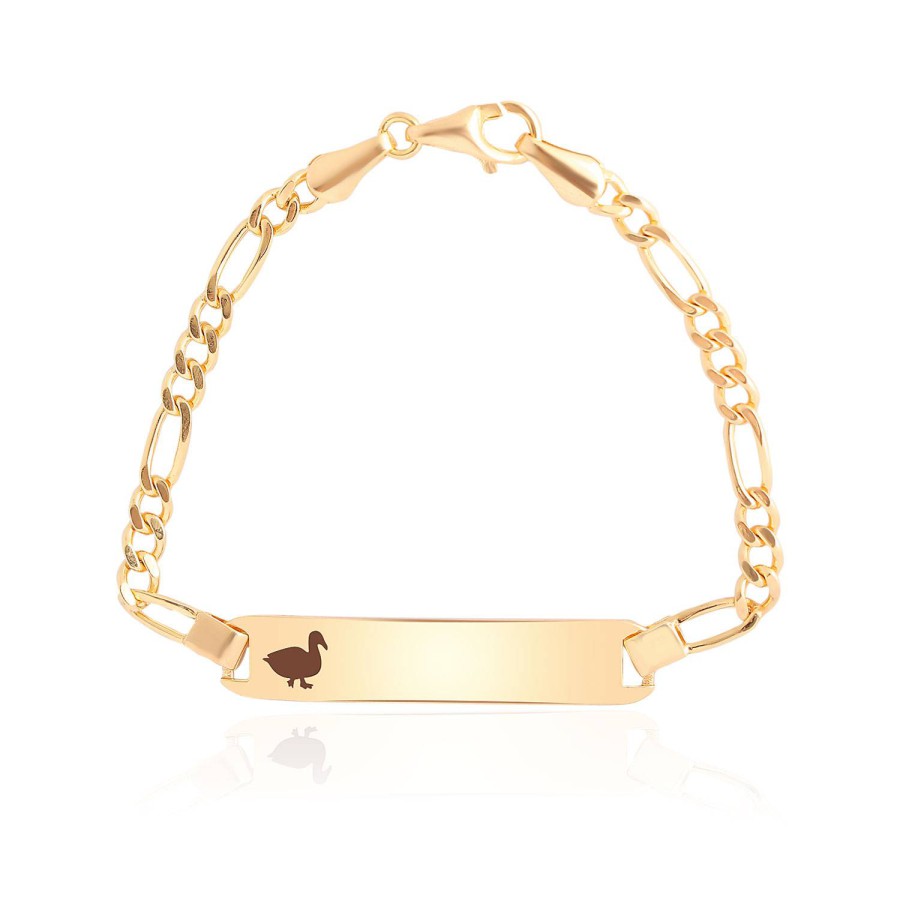 14 Ayar Sarı Altın Kahverengi Mineli Ördek Figürlü Çocuk Künye Bileklik