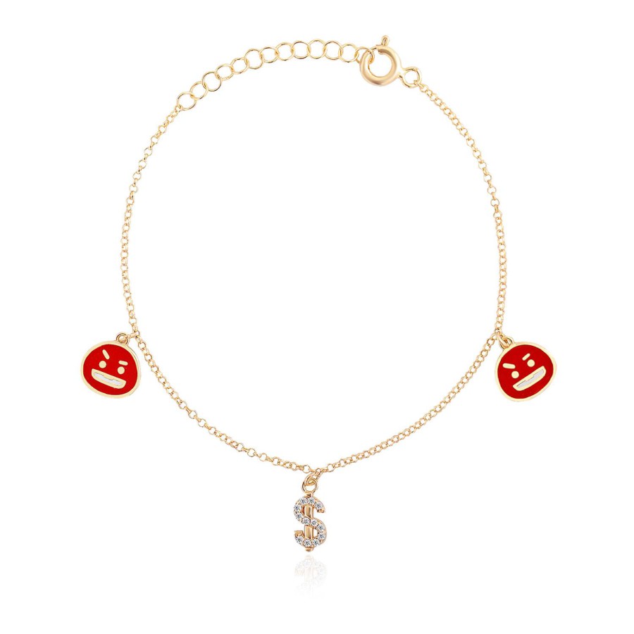 14 Ayar Sarı Altın Dolar Figürlü Mineli Sallantılı Bileklik