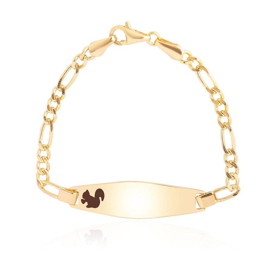 14 Ayar Sarı Altın Kahverengi Mineli Sincap Figürlü Çocuk Künye Bileklik
