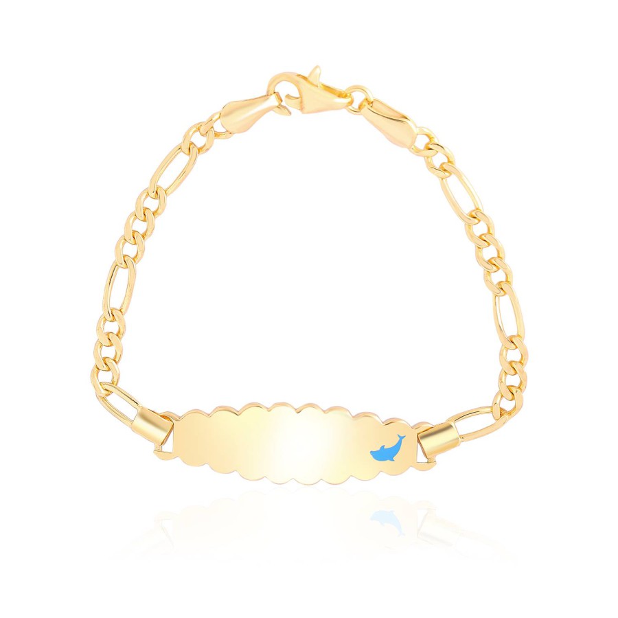 14 Ayar Sarı Altın Mavi Mineli Balina Figürlü Çocuk Bileklik