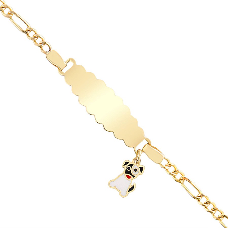 14 Ayar Sarı Altın Mineli Köpek Figürlü Çocuk Künye Bileklik