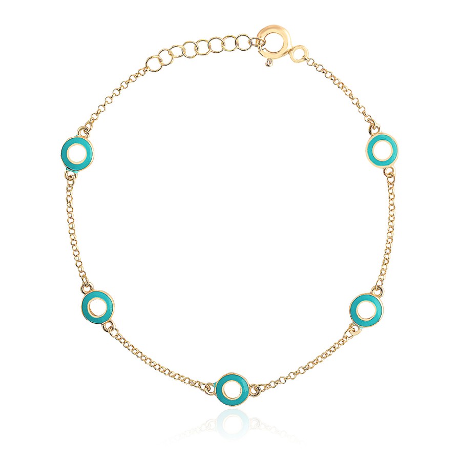 14 Ayar Sarı Altın Turkuaz Mineli Bileklik