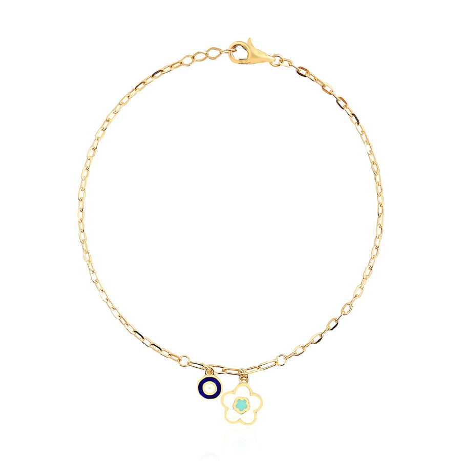 14 Ayar Sarı Altın Çiçek Figürlü Mineli Bileklik