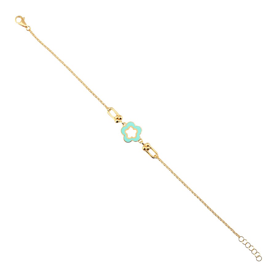 14 Ayar Sarı Altın Mineli Çiçek Figürlü Bileklik