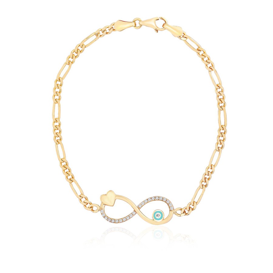 14 Ayar Sarı Altın Sonsuzluk Kalp Figürlü Taşlı Mineli Bileklik