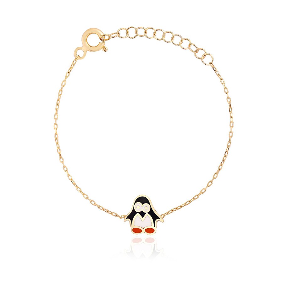 14 Ayar Sarı Altın Penguen Figürlü Mineli Bileklik