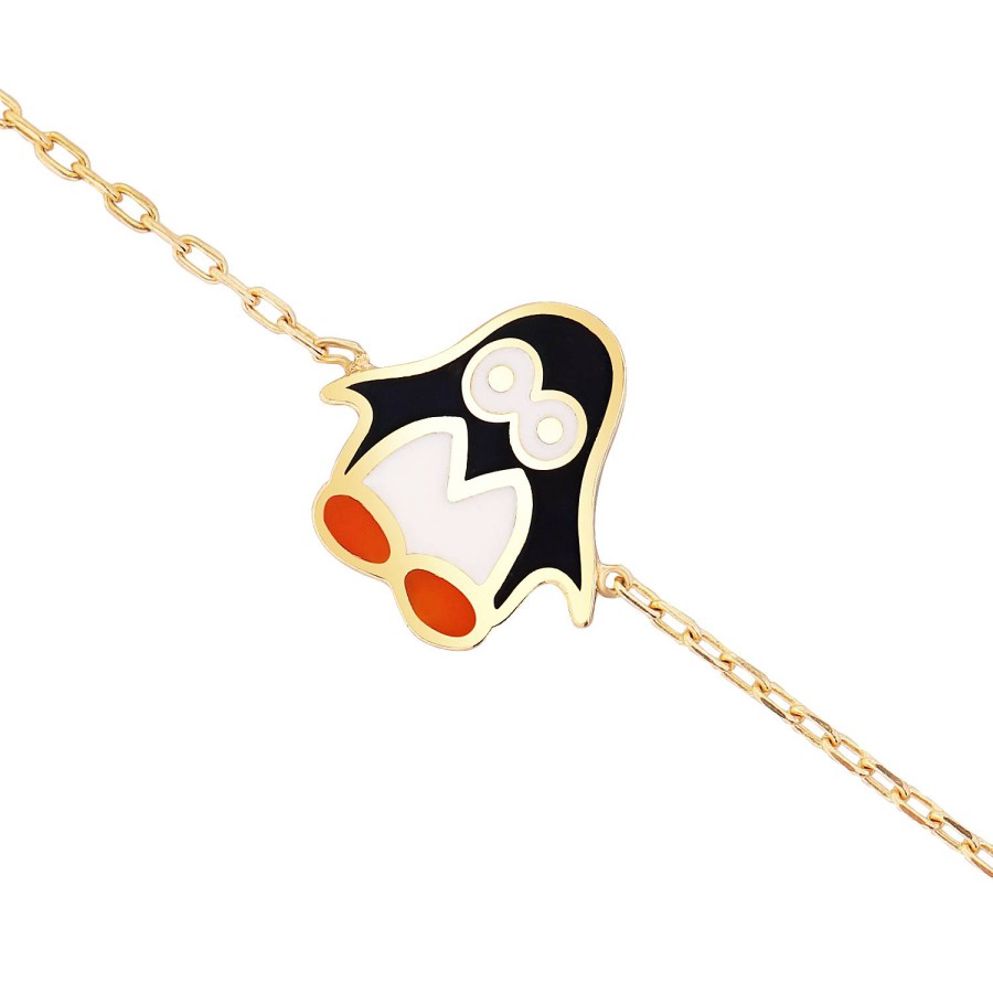 14 Ayar Sarı Altın Penguen Figürlü Mineli Bileklik