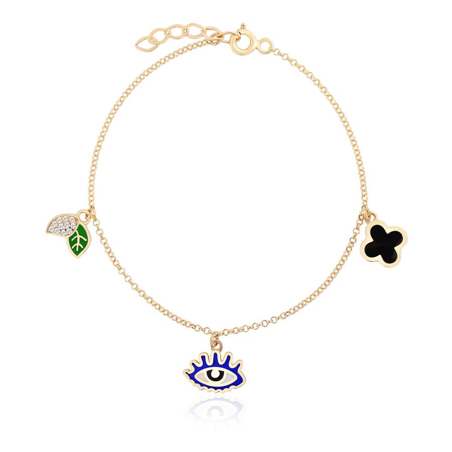 14 Ayar Sarı Altın Göz Yaprak Çiçek Figürlü Chram Bileklik