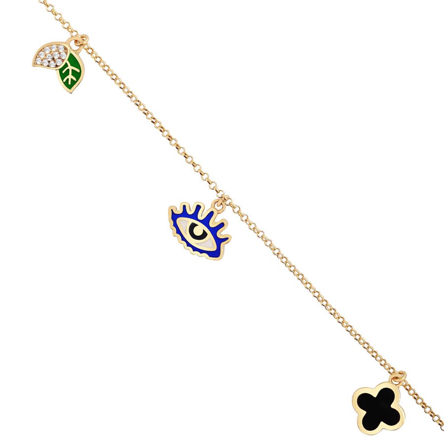 14 Ayar Sarı Altın Göz Yaprak Çiçek Figürlü Chram Bileklik