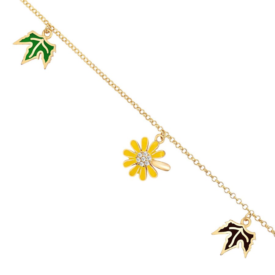 14 Ayar Sarı Altın Çiçek Yaprak Figürlü Sallantılı Mineli Bileklik