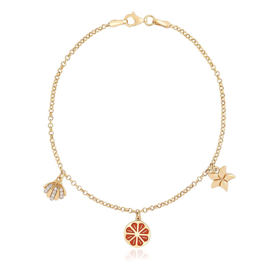 14 Ayar Sarı Altın Çiçek İstiridye Figürlü Taşlı Bileklik