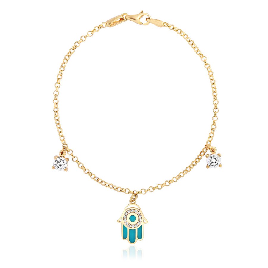 14 Ayar Sarı Hanımeli Turkuaz Mineli Taşlı Sallantılı Bileklik