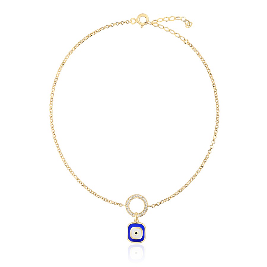 14 Ayar Sarı Altın Nazar Boncuklu Mavi Mineli Taşlı Bileklik