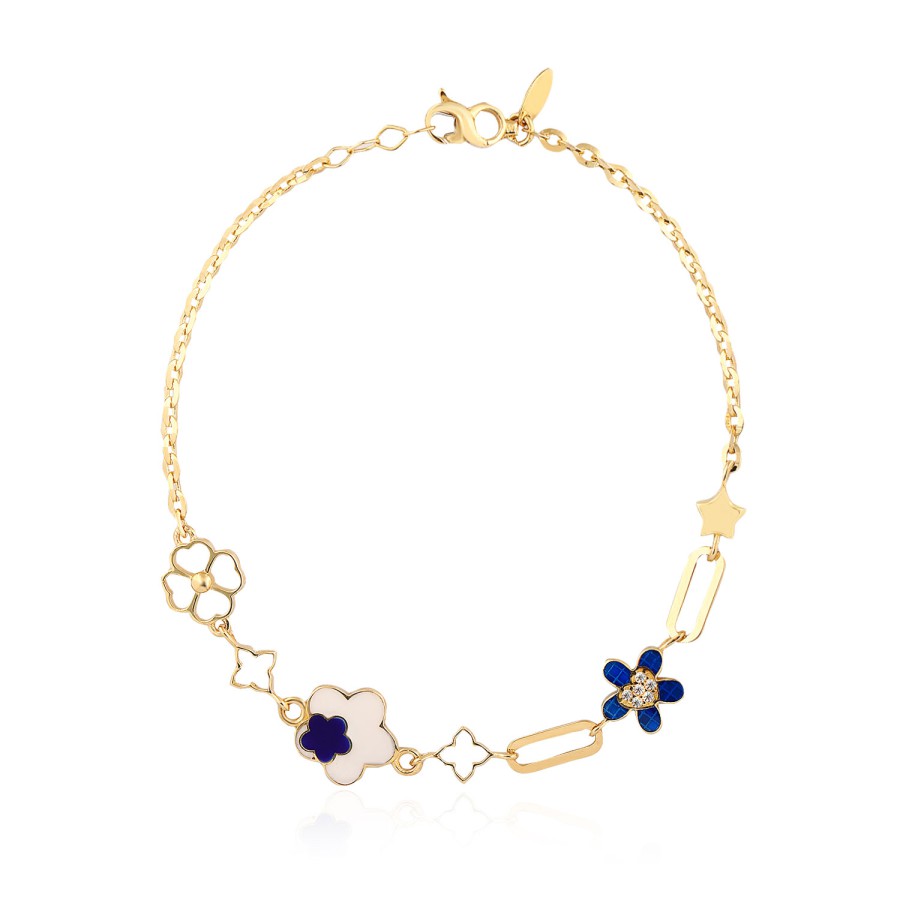 14 Ayar Sarı Altın Mineli Yonca Figürlü Bileklik