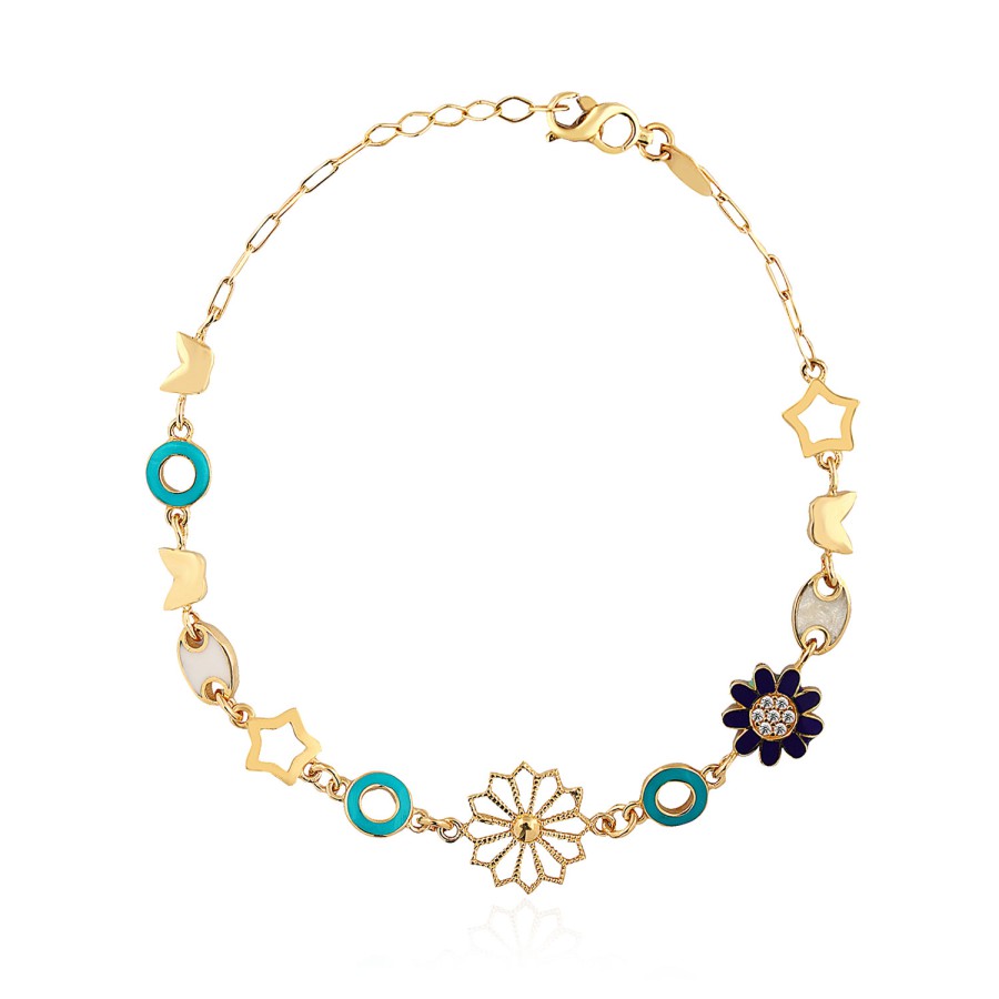 14 Ayar Sarı Altın Renkli Çiçek Figürlü Bileklik