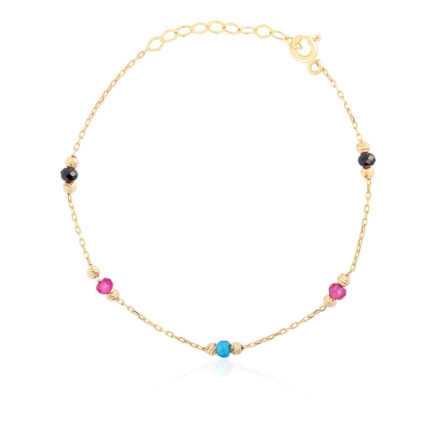 14 Ayar Sarı Altın Renkli Taşlı Gökkuşağı Bileklik