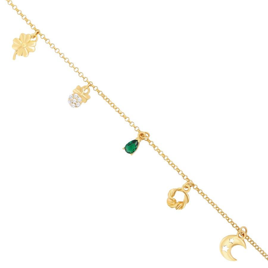 14 Ayar Sarı Altın Sallantılı Taşlı Bileklik