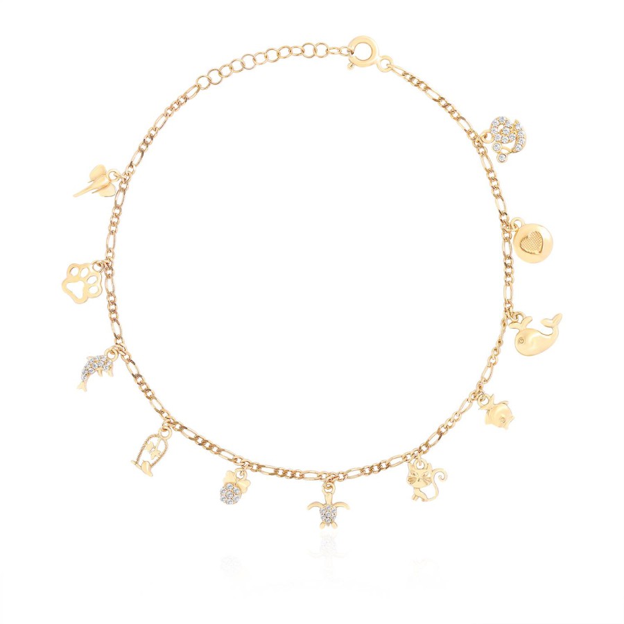 14 Ayar Sarı Altın Sallantılı Taşlı Hayvan Figürlü Bileklik