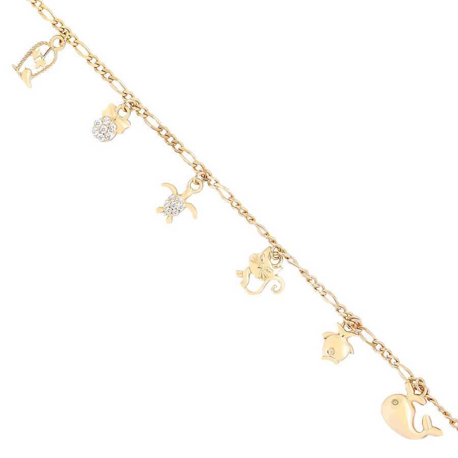 14 Ayar Sarı Altın Sallantılı Taşlı Hayvan Figürlü Bileklik