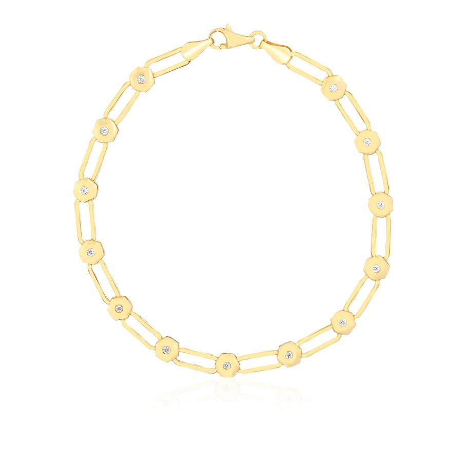 14 Ayar Sarı Altın Taşlı Zincir Bileklik