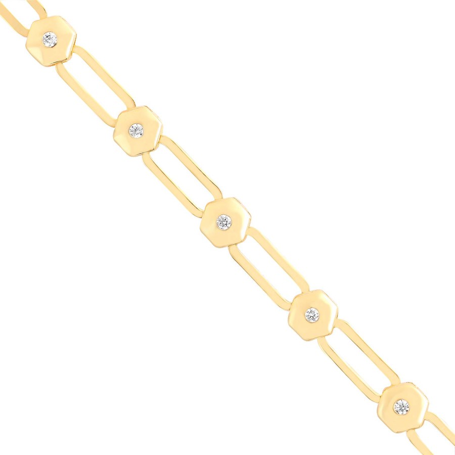 14 Ayar Sarı Altın Taşlı Zincir Bileklik