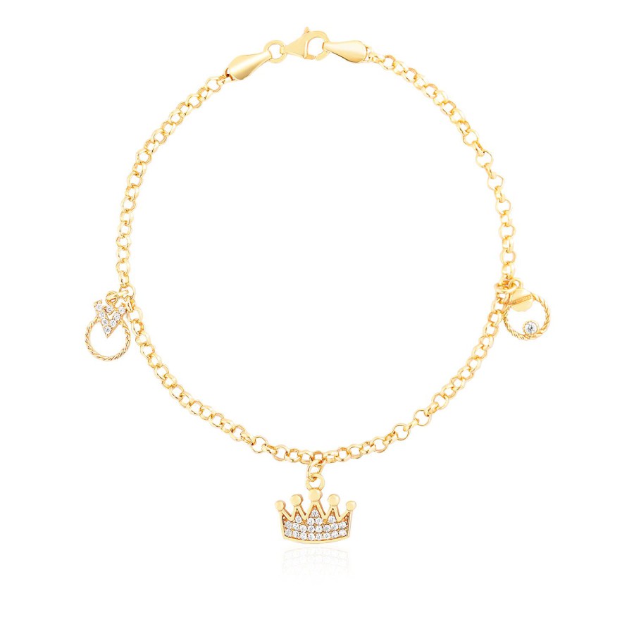 14 Ayar Sarı Altın Sallantılı Taç Figürlü Bileklik