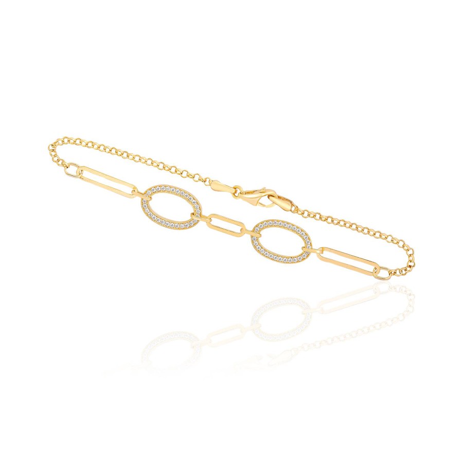 14 Ayar Sarı Altın Taşlı Zincirli Yuvarlak Halow Bileklik