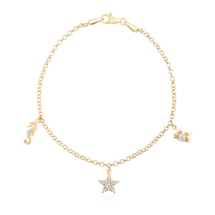 14 Ayar Sarı Altın Deniz Hayvanları Figürlü Taşlı Bileklik