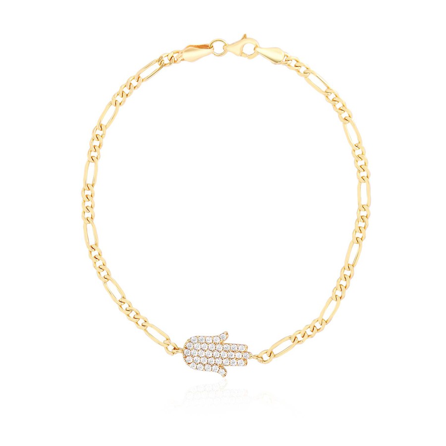 14 Ayar Sarı Altın El Figürlü Taşlı Bileklik