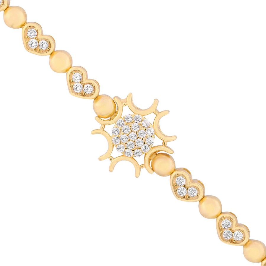 14 Ayar Sarı Altın Kalp Figürlü Taşlı Bileklik