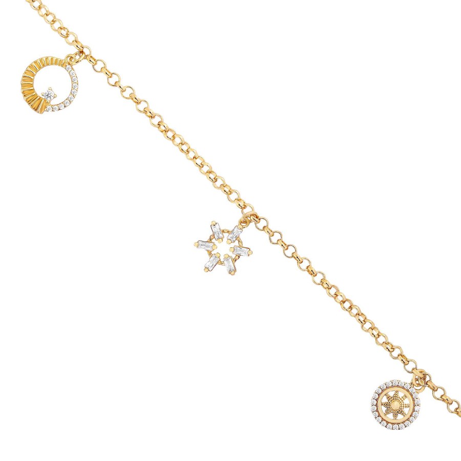 14 Ayar Sarı Altın Sallantılı Taşlı Bileklik