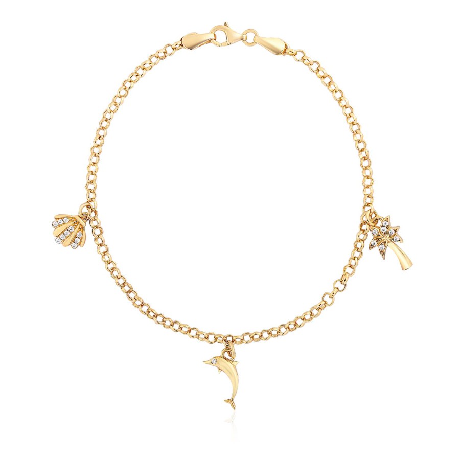 14 Ayar Sarı Altın Sallantılı Minimal Detaylı Taşlı Bileklik