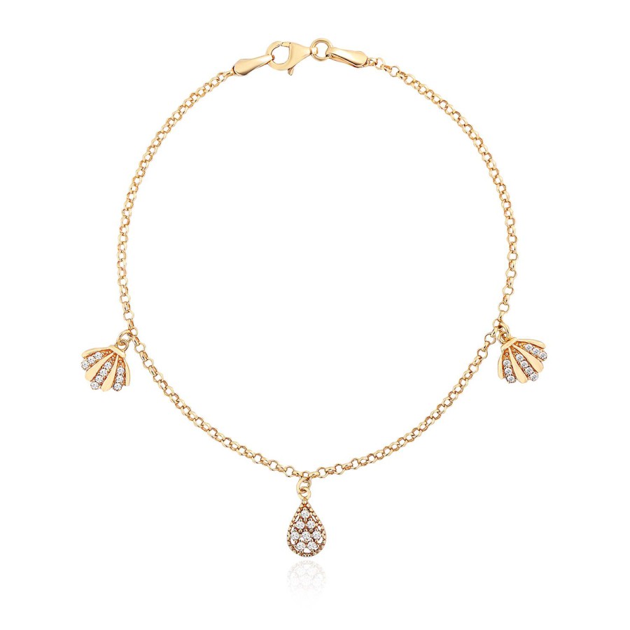 14 Ayar Sarı Altın Sallantılı Deniz Kabuğu Ve Damla Figürlü Bileklik