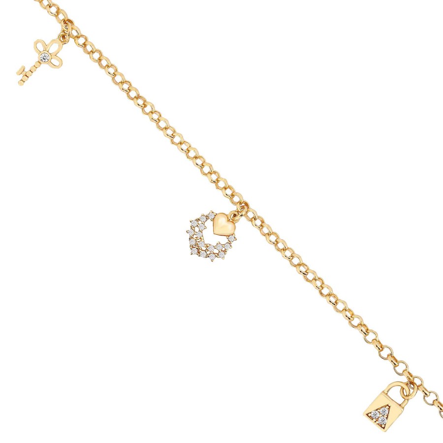 14 Ayar Sarı Altın Sallantılı Anahtar Kilit Figürlü Bileklik