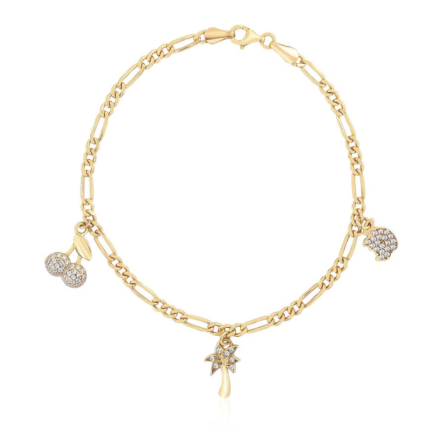 14 Ayar Sarı Altın Sallantılı Ağaç Elma Kiraz Figürlü Bileklik