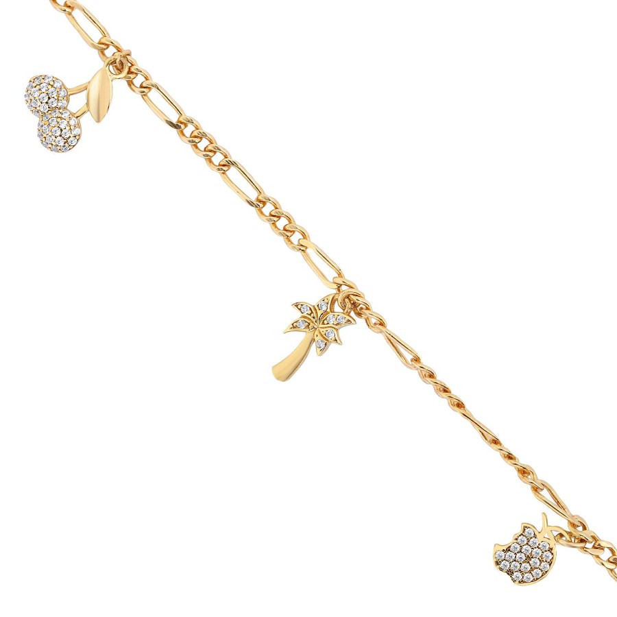 14 Ayar Sarı Altın Sallantılı Ağaç Elma Kiraz Figürlü Bileklik