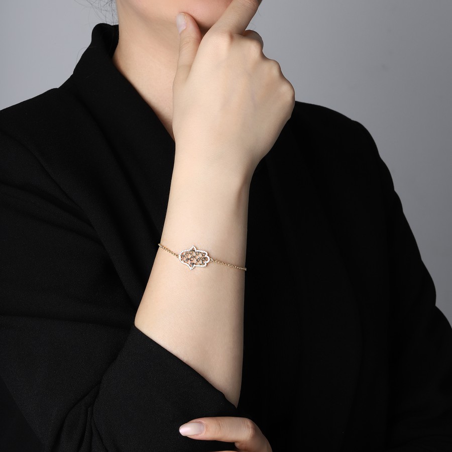 14 Ayar Sarı Altın Fatma Ana Eli Taşlı Bileklik