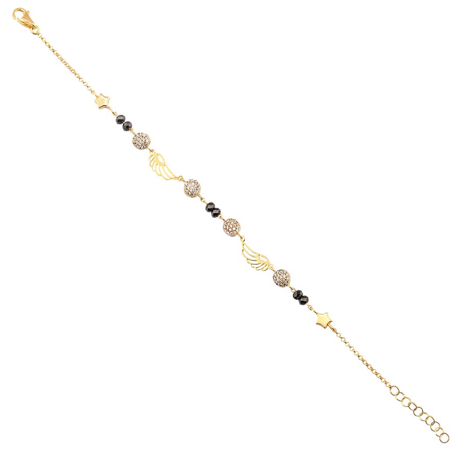 14 Ayar Sarı Altın Renkli Taşlı Kanat Figürlü Bileklik